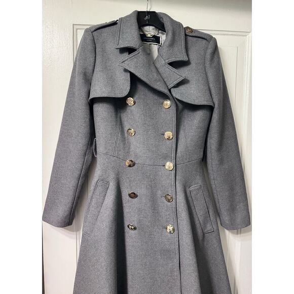 Elisabetta Franchi Double Breasted Gray Wool Trench Coat Size 40 - Picture 2 of 16